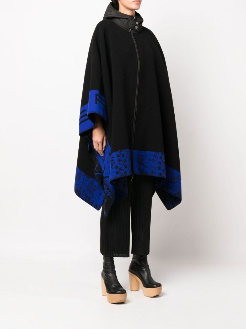 Black Logo Contrast Border Wool Cape
