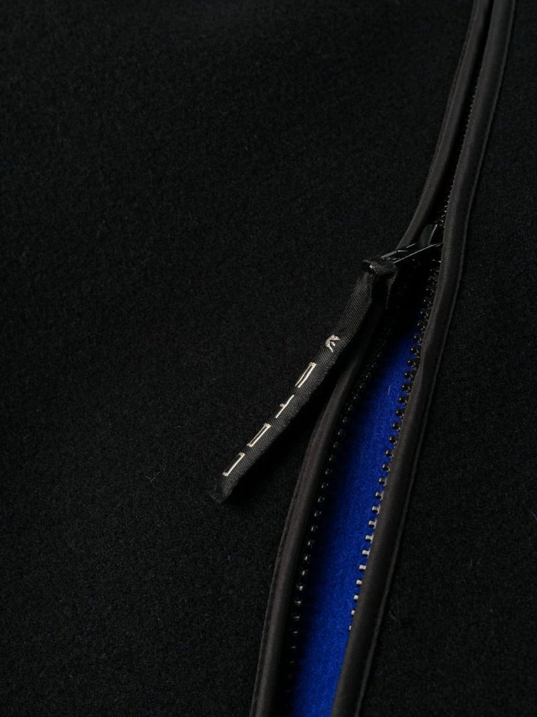 Black Logo Contrast Border Wool Cape