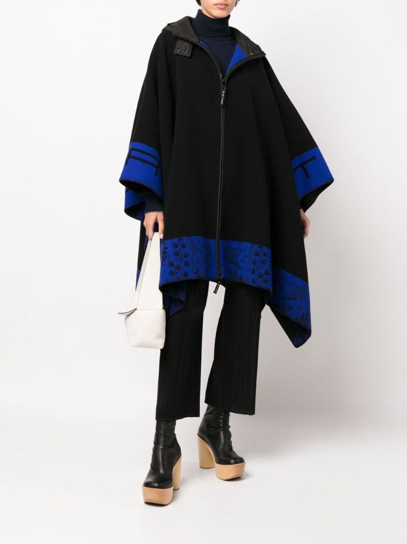 Black Logo Contrast Border Wool Cape