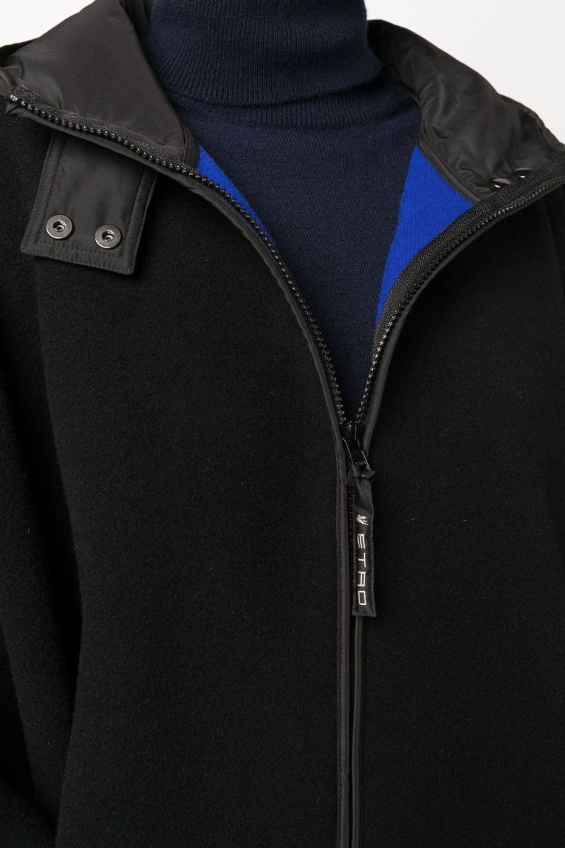Black Logo Contrast Border Wool Cape