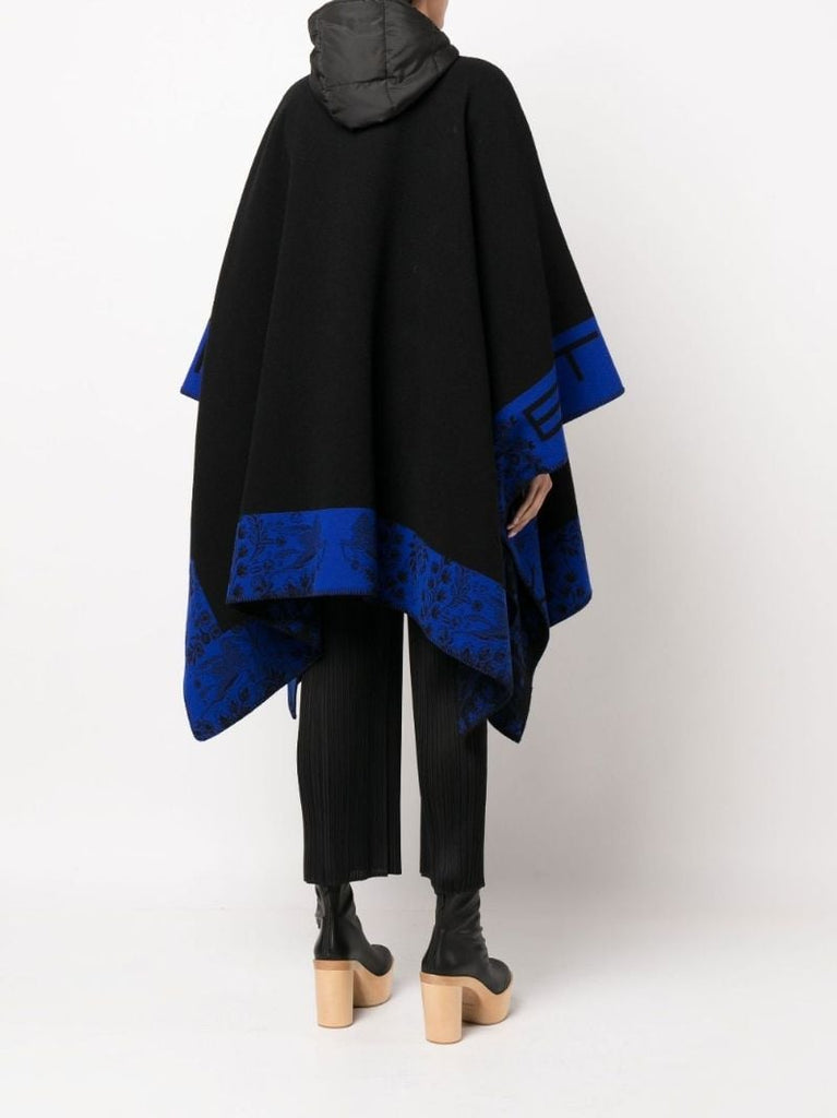 Black Logo Contrast Border Wool Cape