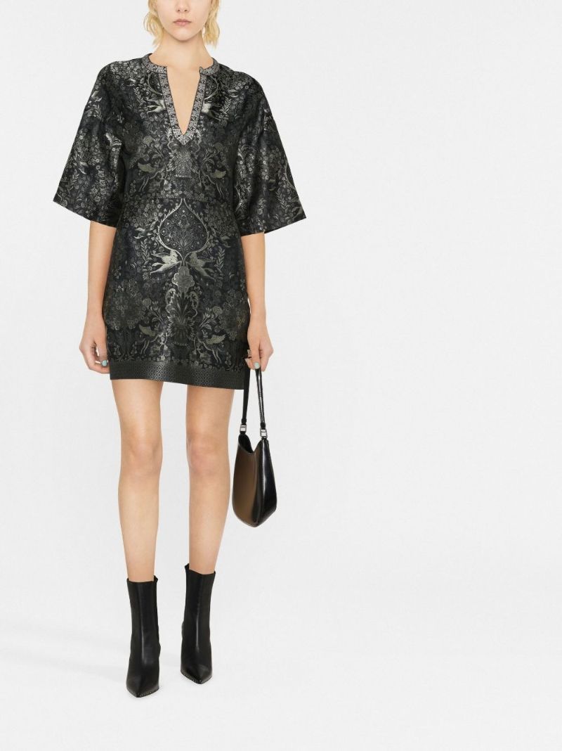 Black Patterned Jacquard Shift Dress