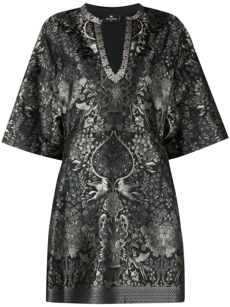 Black Patterned Jacquard Shift Dress