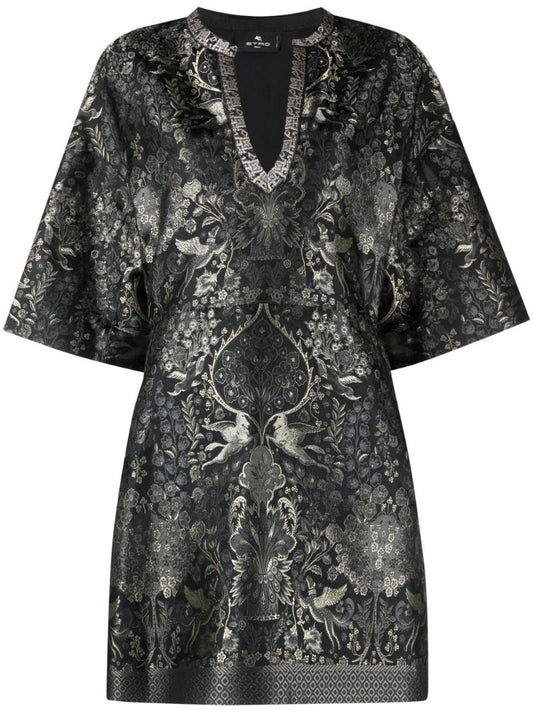 Black Patterned Jacquard Shift Dress