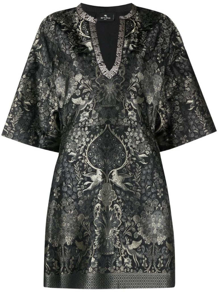 Black Patterned Jacquard Shift Dress