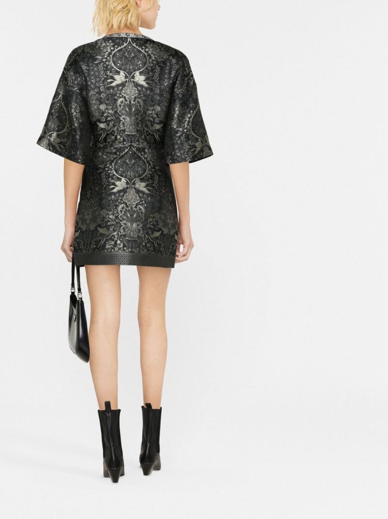 Black Patterned Jacquard Shift Dress