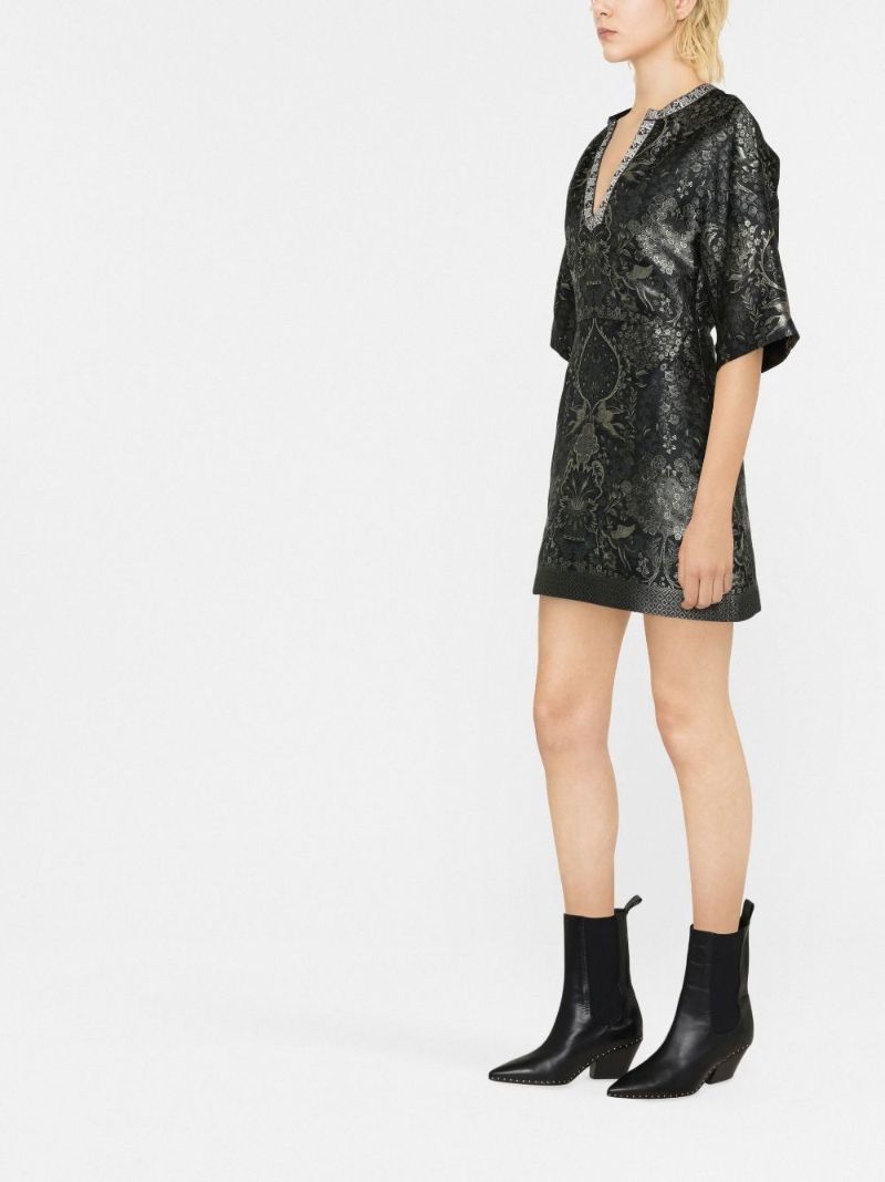 Black Patterned Jacquard Shift Dress