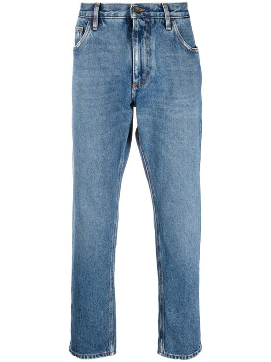 Blue Logo Plaque Cropped Jeans