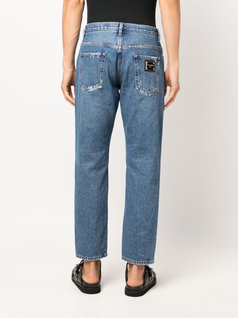 Blue Logo Plaque Cropped Jeans