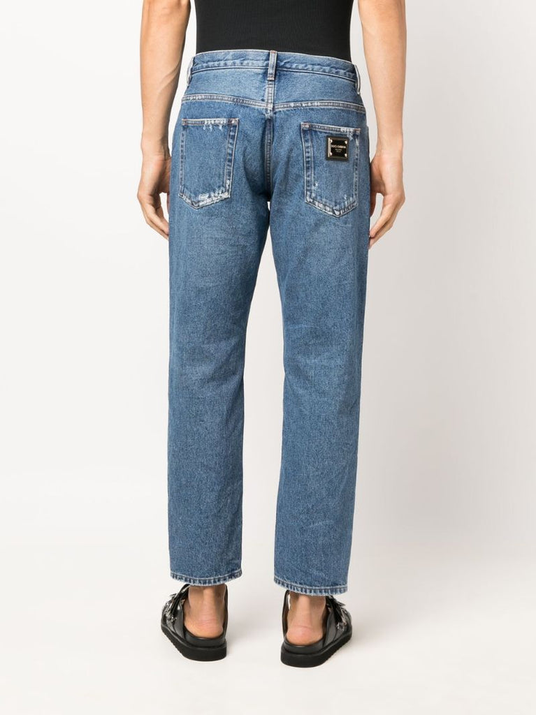 Blue Logo Plaque Cropped Jeans