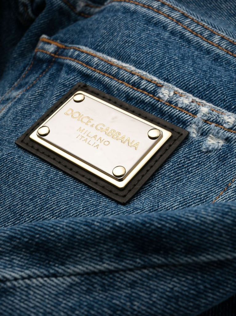Blue Logo Plaque Cropped Jeans