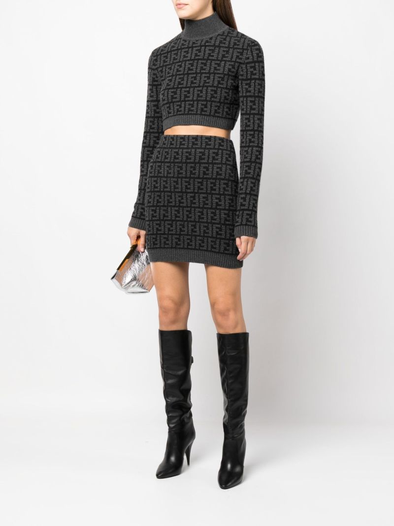 Black Ff Jacquard Cashmere Mini Skirt