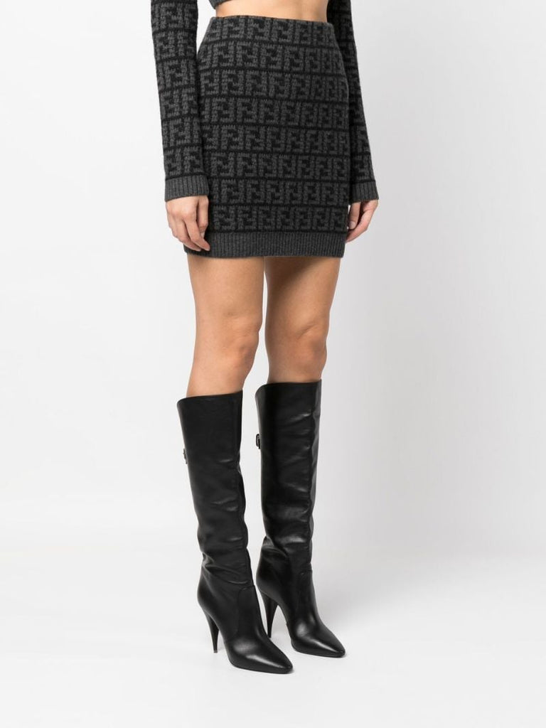 Black Ff Jacquard Cashmere Mini Skirt