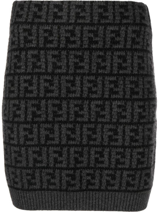 Black Ff Jacquard Cashmere Mini Skirt