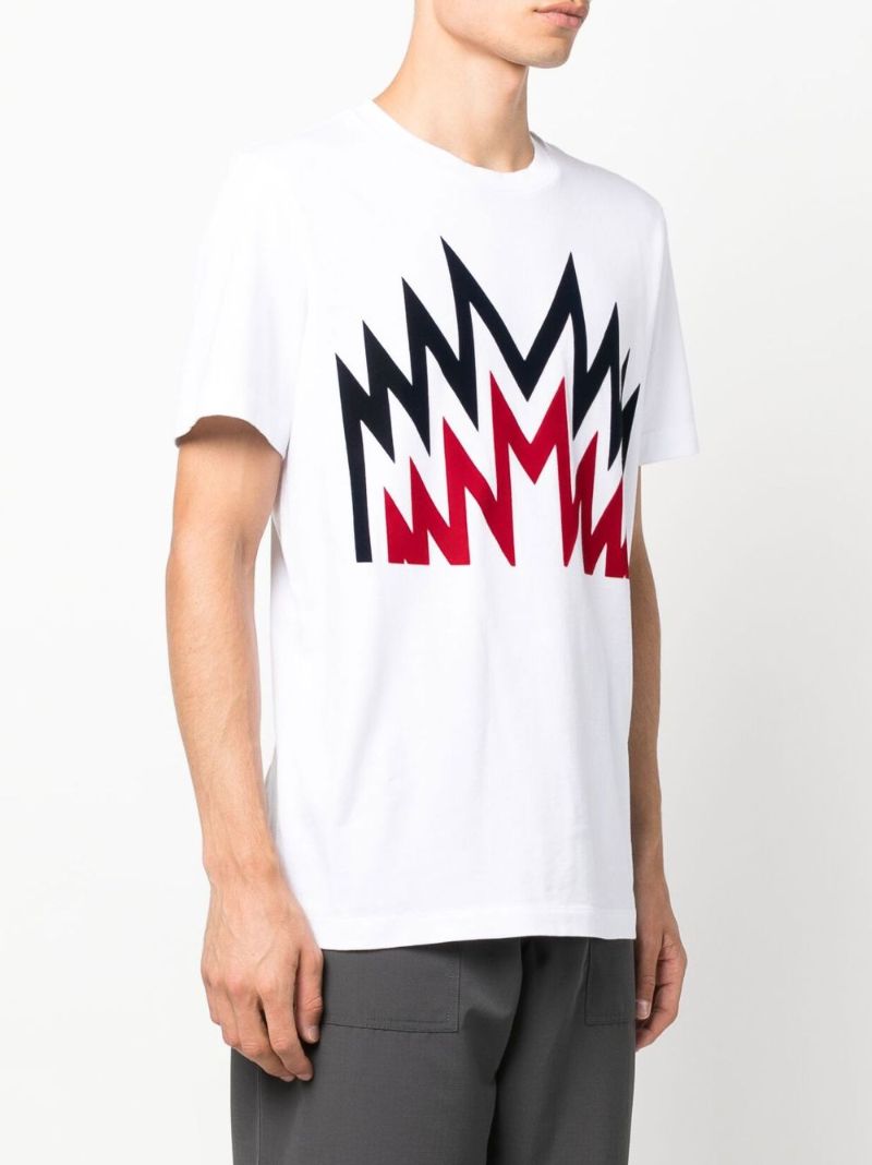 White Flocked Print Cotton T-shirt