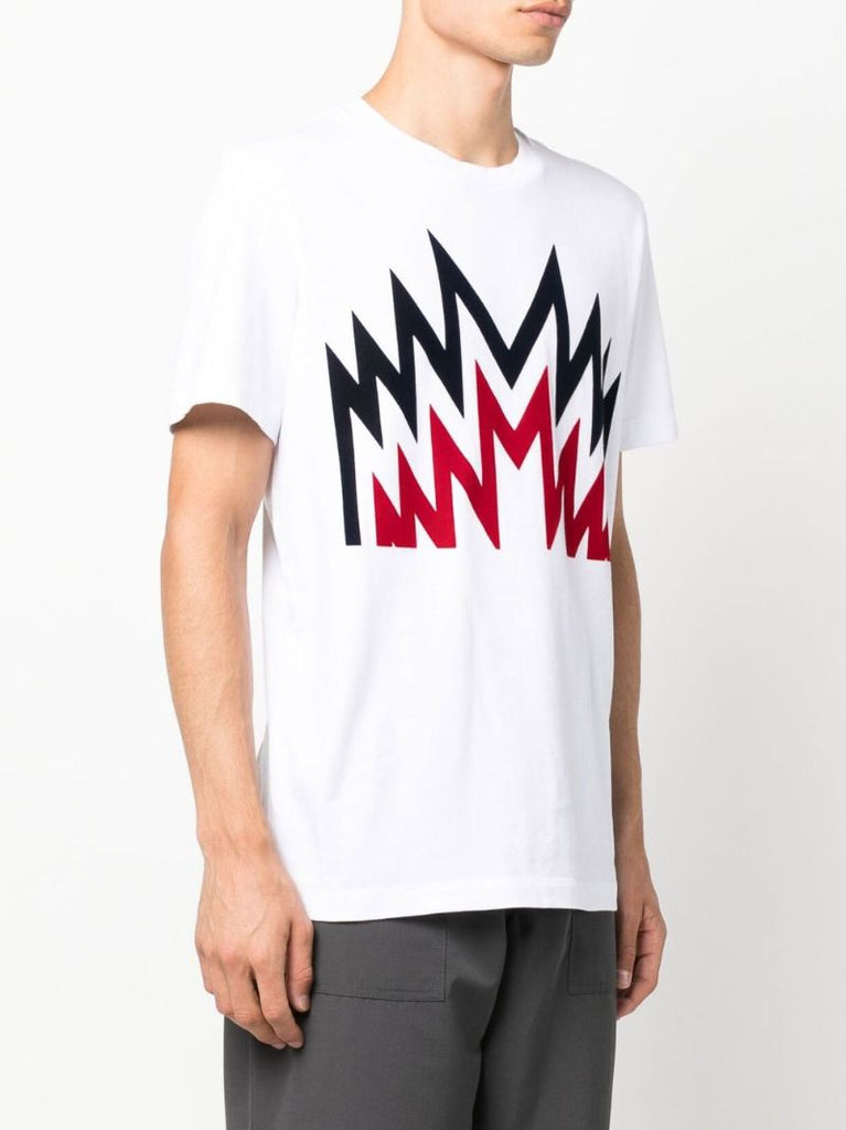 White Flocked Print Cotton T-shirt