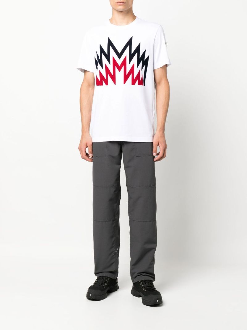 White Flocked Print Cotton T-shirt