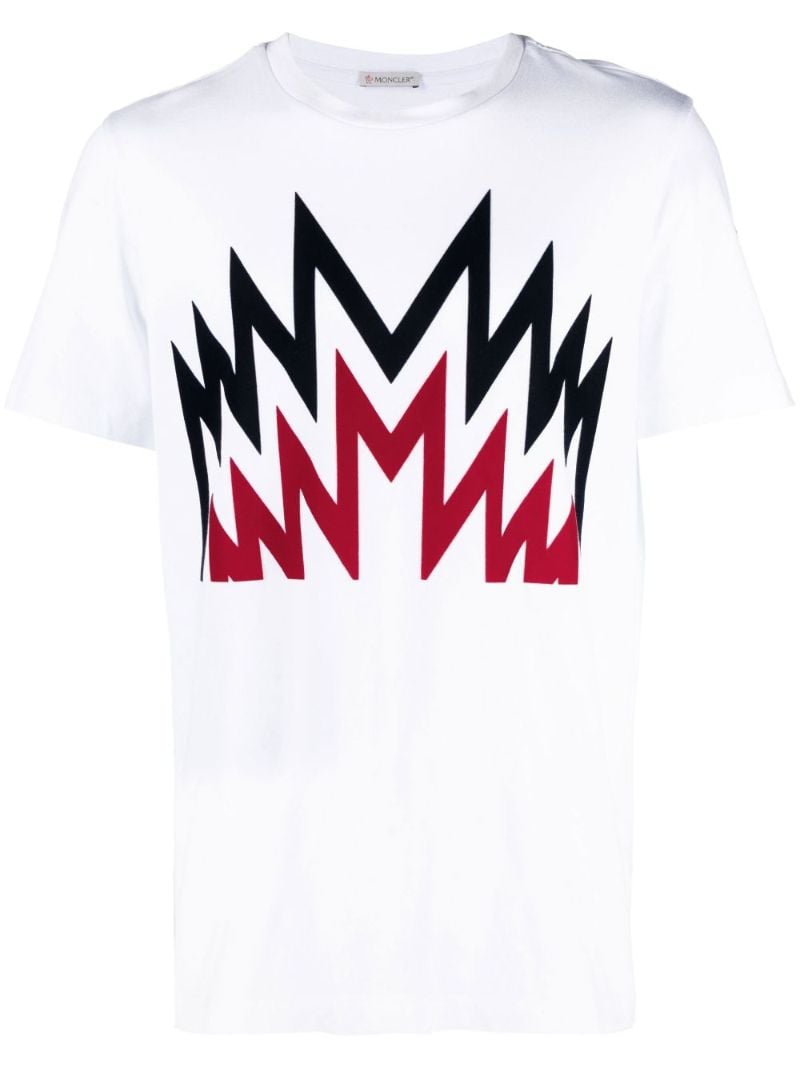 White Flocked Print Cotton T-shirt