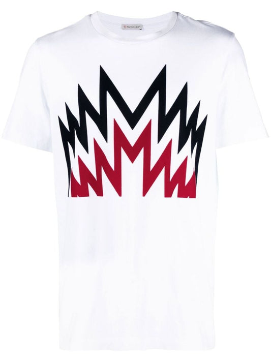 White Flocked Print Cotton T-shirt