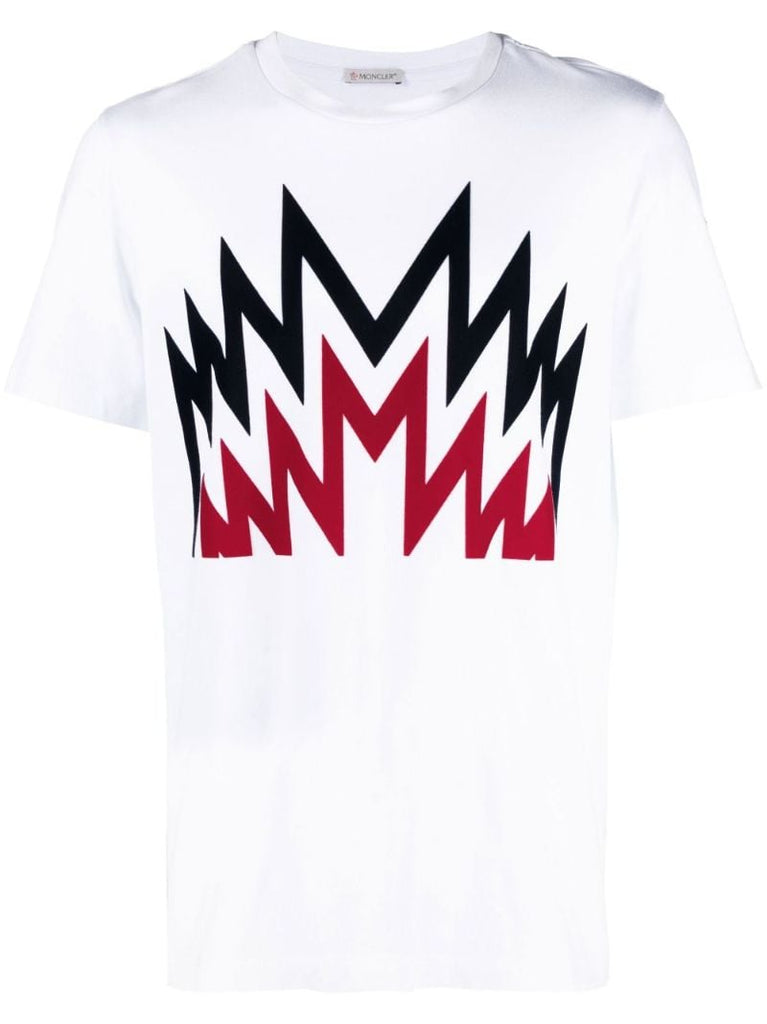 White Flocked Print Cotton T-shirt