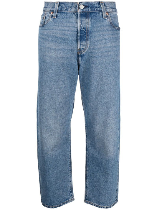 Blue 501 Original Cropped Straight-leg Jeans