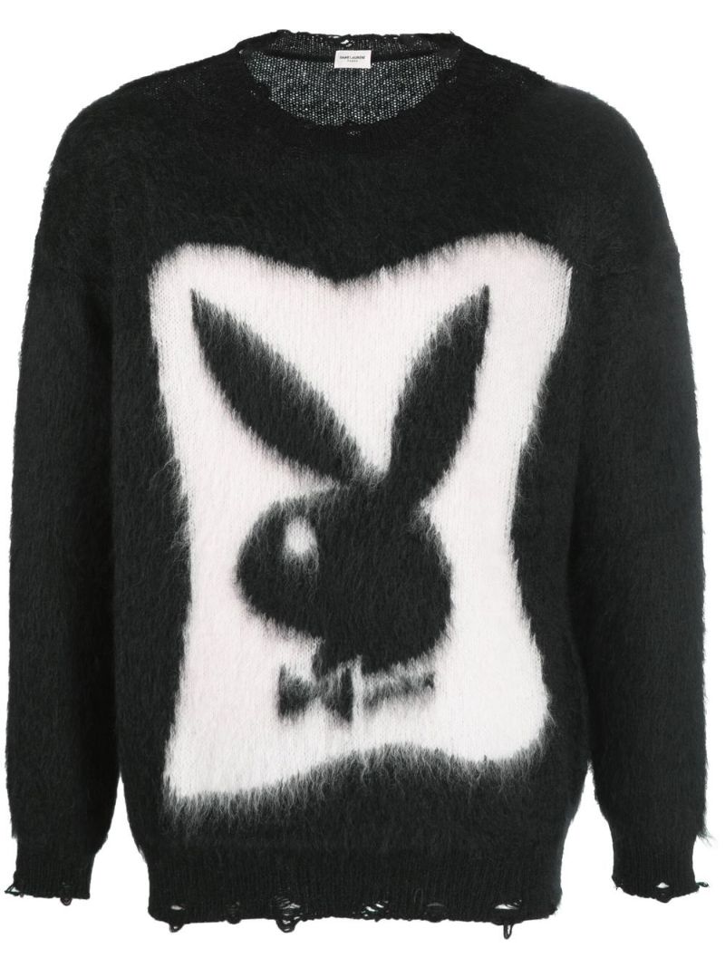 Black Playboy Bunny Textured Sweater