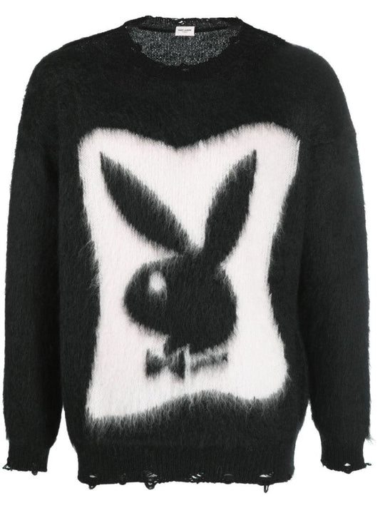 Black Playboy Bunny Textured Sweater