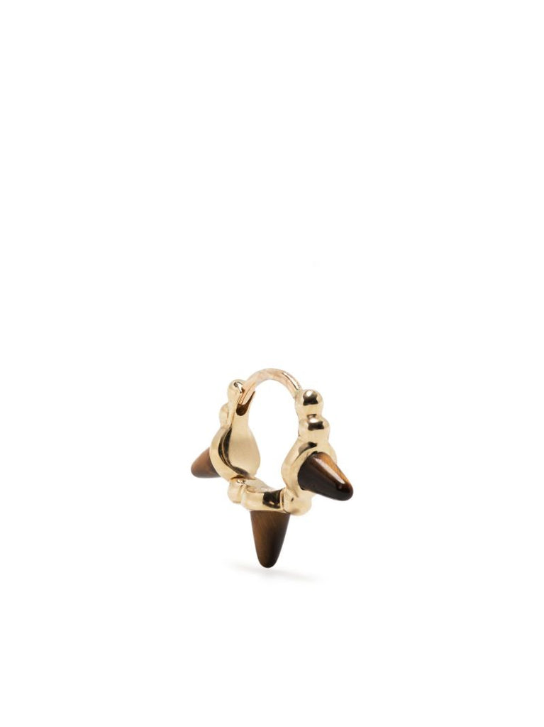 18k Yellow Gold Triple Spike Tiger's Eye Hoop Earring
