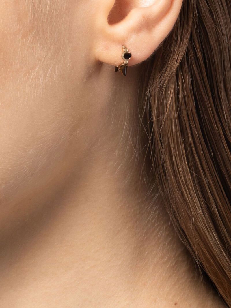 18k Yellow Gold Triple Spike Tiger's Eye Hoop Earring