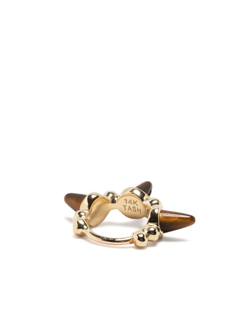 18k Yellow Gold Triple Spike Tiger's Eye Hoop Earring