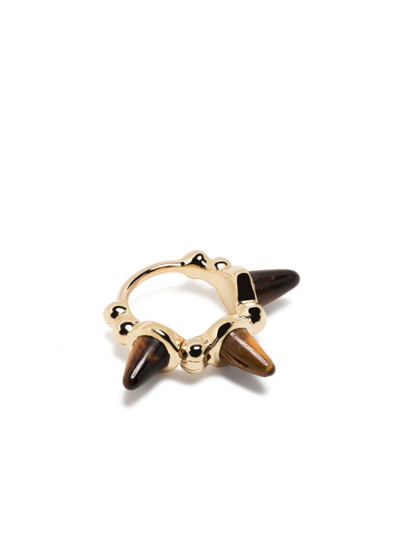 18k Yellow Gold Triple Spike Tiger's Eye Hoop Earring