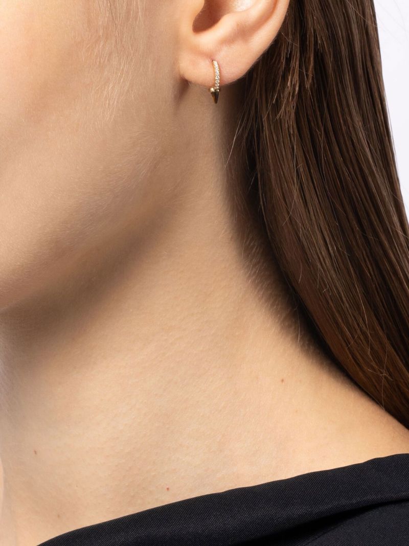 18k Yellow Gold Eternity Spike Diamond and Tiger's Eye Single Hoop Earring