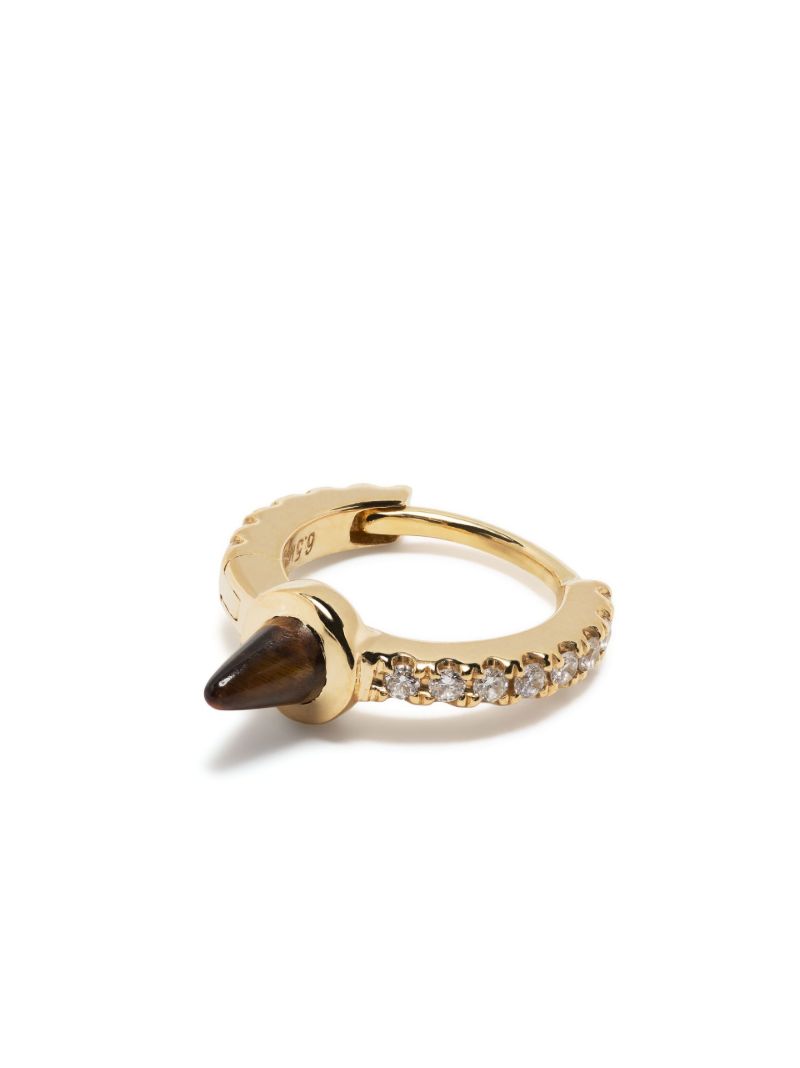 18k Yellow Gold Eternity Spike Diamond and Tiger's Eye Single Hoop Earring