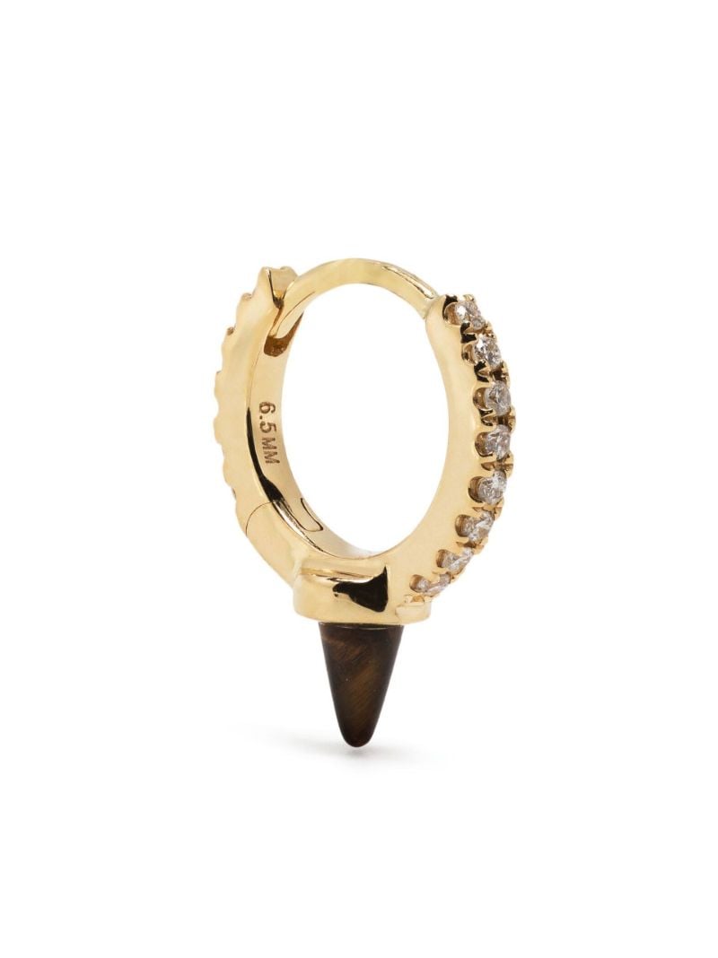 18k Yellow Gold Eternity Spike Diamond and Tiger's Eye Single Hoop Earring