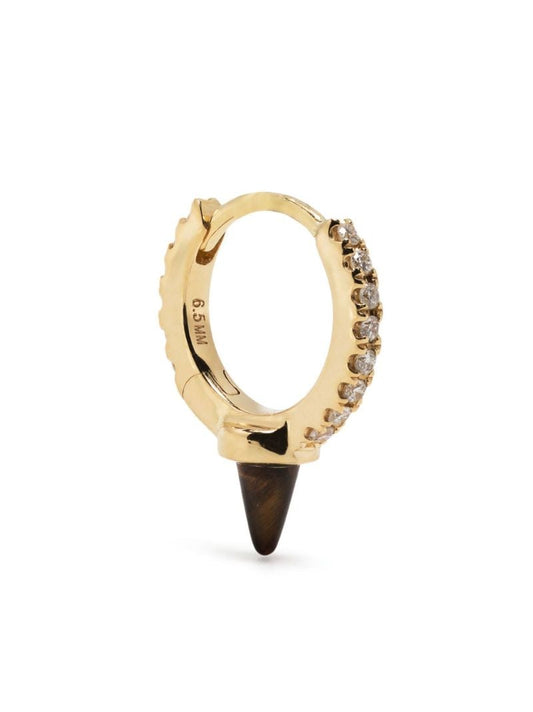 18k Yellow Gold Eternity Spike Diamond and Tiger's Eye Single Hoop Earring