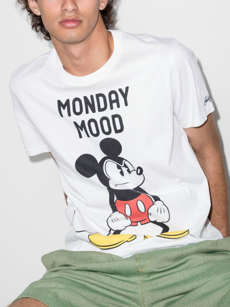 White Mickey Printed Cotton T-shirt