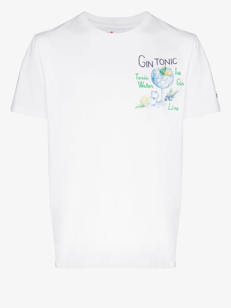 White Embroidered Gin Tonic Cotton T-shirt