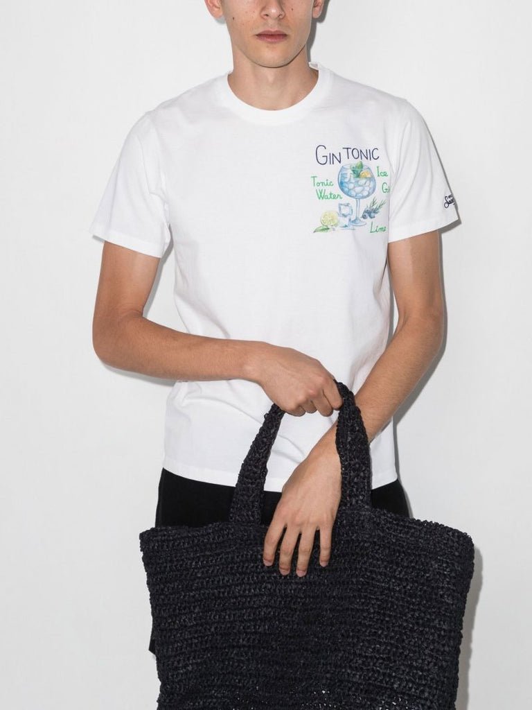 White Embroidered Gin Tonic Cotton T-shirt