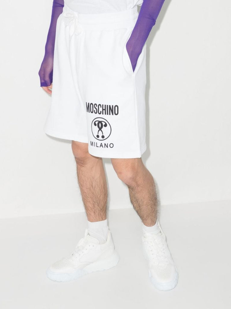 White Logo Cotton Track Shorts