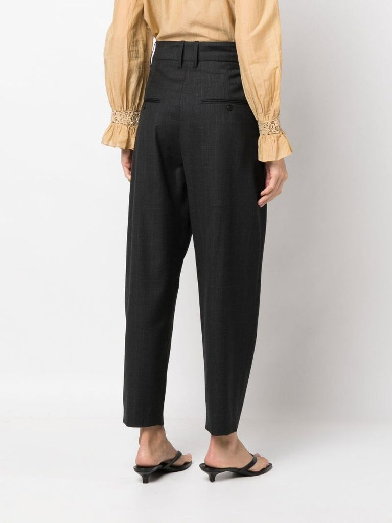 Grey Ornela Checked Tapered Wool Trousers