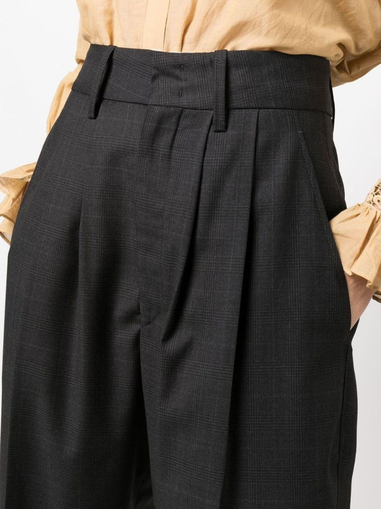 Grey Ornela Checked Tapered Wool Trousers
