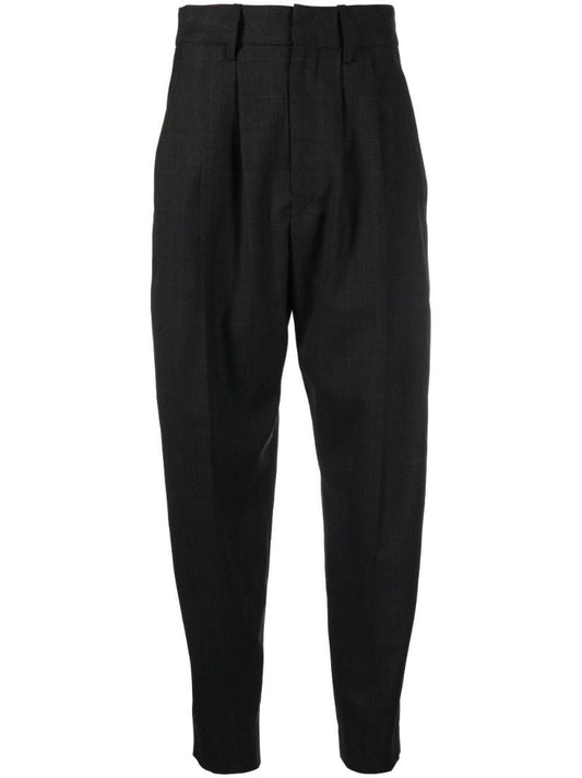 Grey Ornela Checked Tapered Wool Trousers