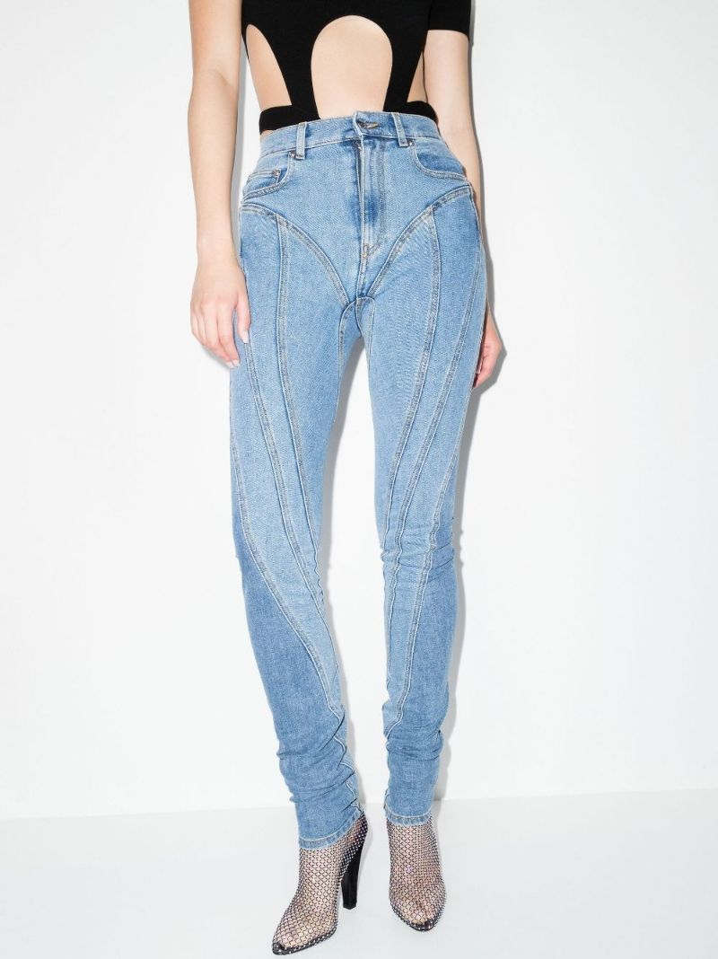Blue Panelled Seam Detail Skinny Jeans