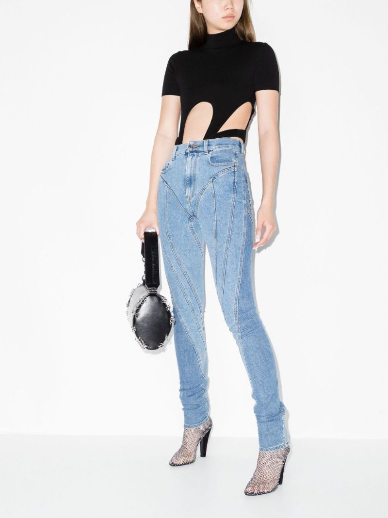 Blue Panelled Seam Detail Skinny Jeans