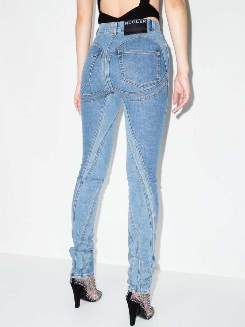 Blue Panelled Seam Detail Skinny Jeans
