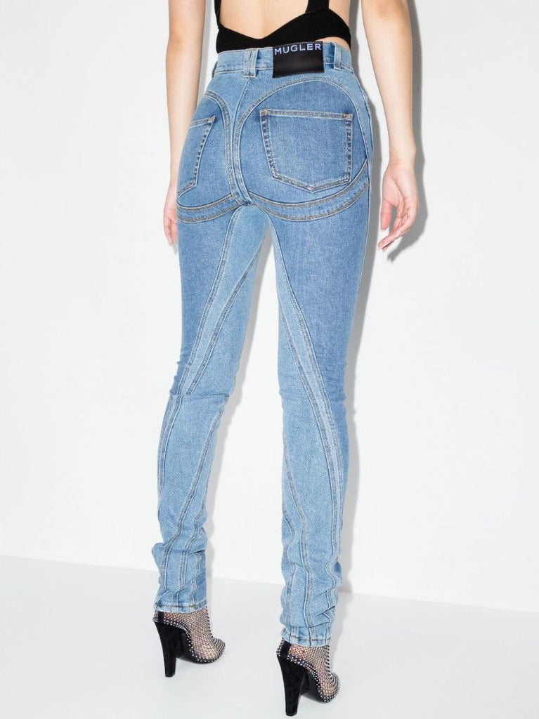 Blue Panelled Seam Detail Skinny Jeans