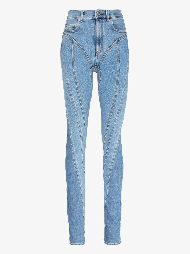 Blue Panelled Seam Detail Skinny Jeans