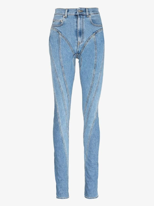 Blue Panelled Seam Detail Skinny Jeans