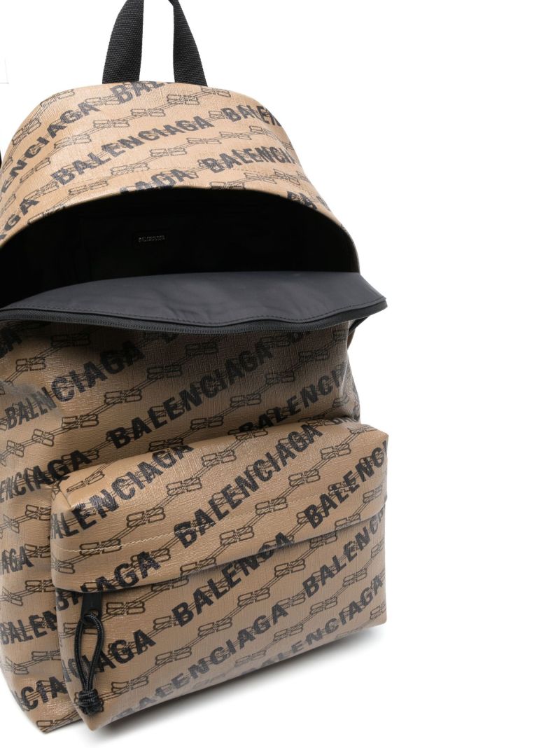 Brown Logo Print Coated Canvas Backpack