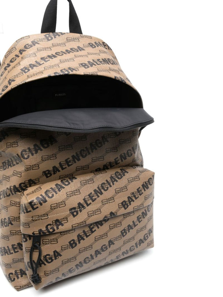 Brown Logo Print Coated Canvas Backpack